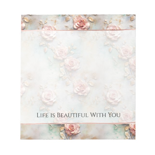 Beautiful Romantic Blush Pink Romantic Roses Notepad (Front)