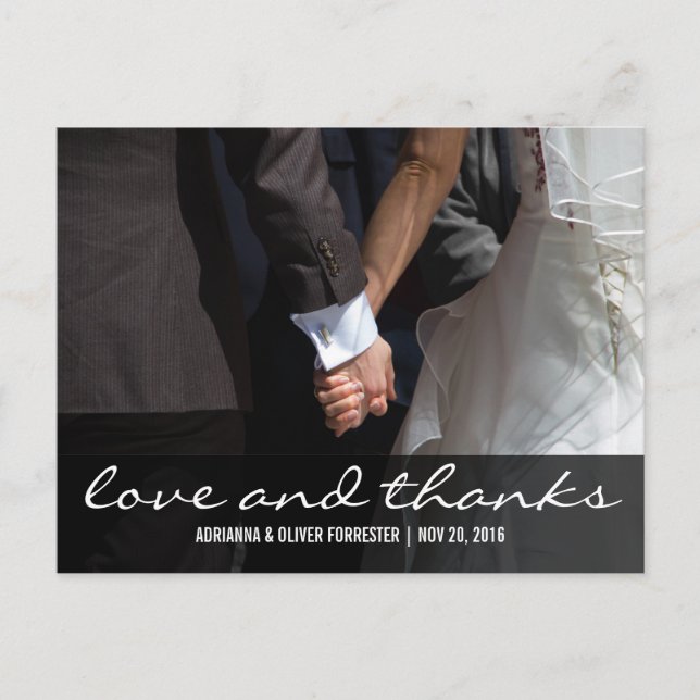 Beautiful Romantic Couples Photo Wedding Thank You Postcard (Front)