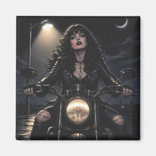 Beautiful Romantic Gothic Woman on Motorcycle Magnet