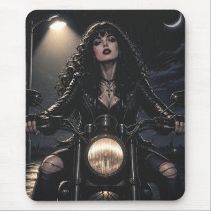 Beautiful Romantic Gothic Woman on Motorcycle Mouse Mat