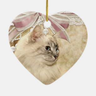 Beautiful romantic kitty cat ceramic tree decoration