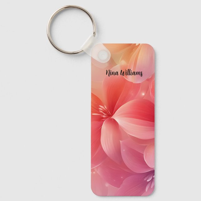Beautiful Romantic Pink Flower Key Ring (Front)