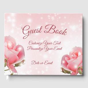 Beautiful Romantic Pink Roses Floral Guest Book