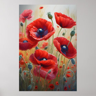 Beautiful Romantic Poppy Flowers Blossom Art Poster