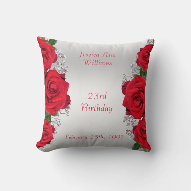 Beautiful Romantic Red Roses Birthday Cushion (Front)