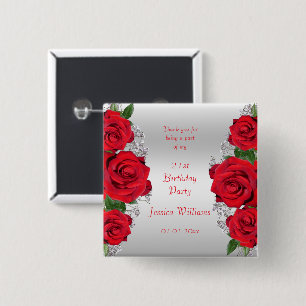 Beautiful Romantic Red Roses Birthday Favor 15 Cm Square Badge