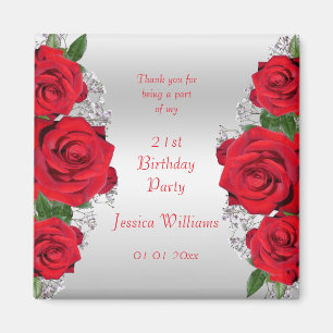 Beautiful Romantic Red Roses Birthday Favour Magnet