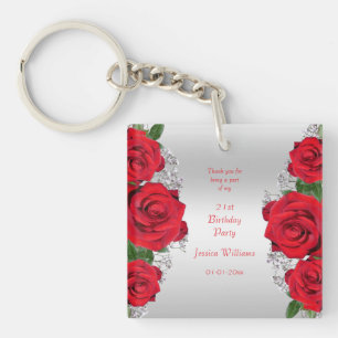 Beautiful Romantic Red Roses Birthday Key Ring