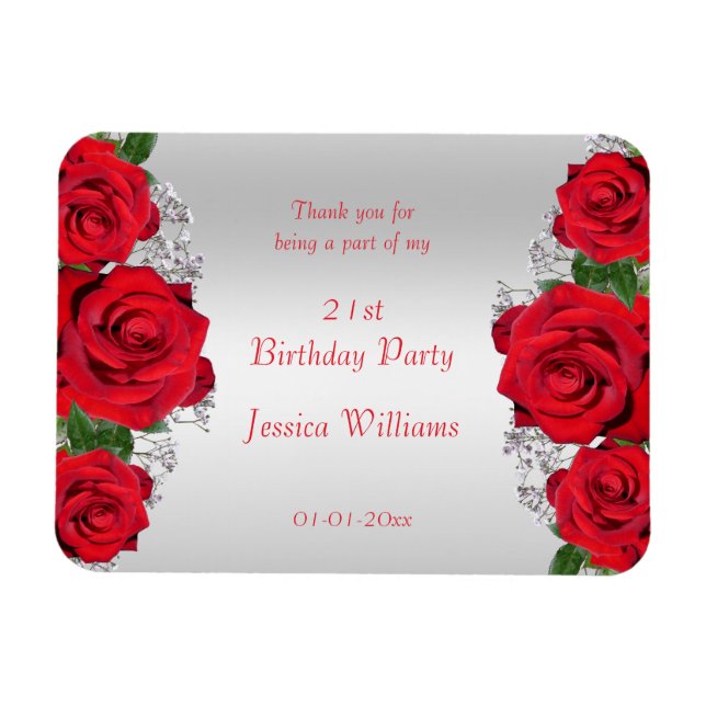 Beautiful Romantic Red Roses Birthday Magnet (Horizontal)
