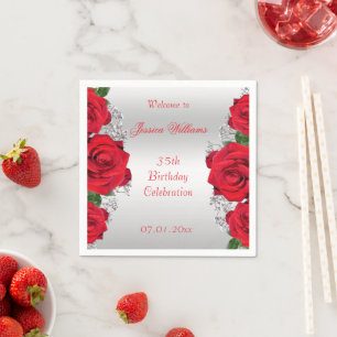 Beautiful Romantic Red Roses Birthday Napkin