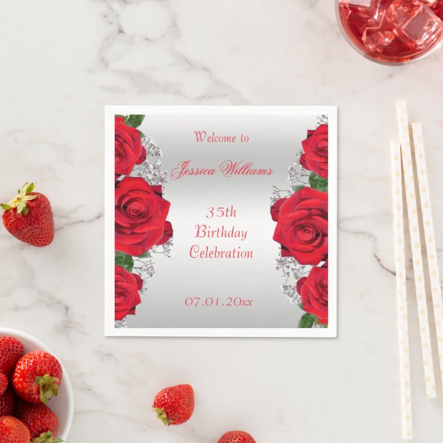 Beautiful Romantic Red Roses Birthday Napkin (Insitu)