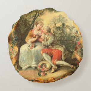 Beautiful Romantic Rococo Couple Round Cushion