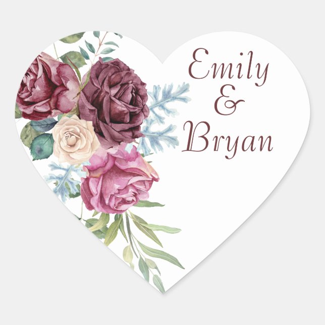 Beautiful Romantic Rose Spray Wedding Thank You Heart Sticker (Front)