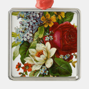 Beautiful Romantic Summer Bouquet with Red Rose Metal Tree Decoration