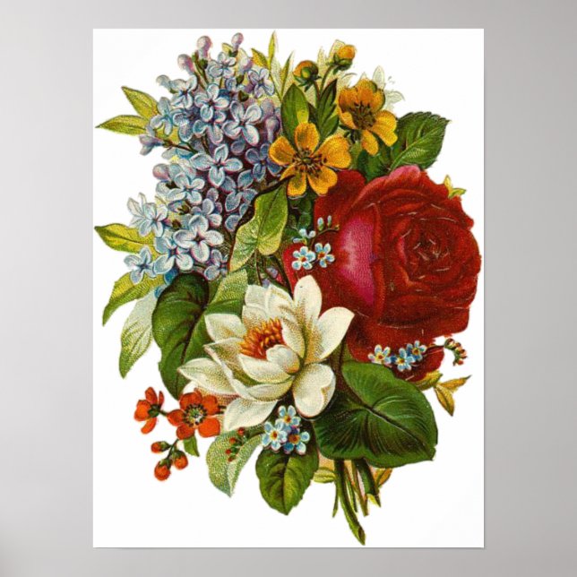 Beautiful Romantic Summer Bouquet with Red Rose Poster (Front)