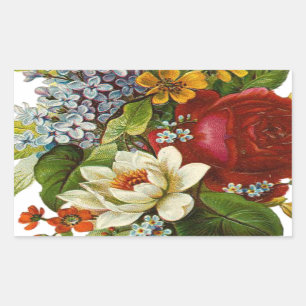 Beautiful Romantic Summer Bouquet with Red Rose Rectangular Sticker