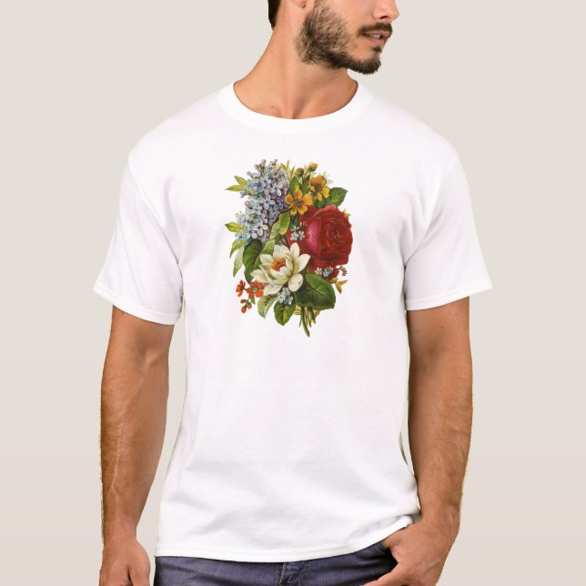 Beautiful Romantic Summer Bouquet with Red Rose T-Shirt (Front)