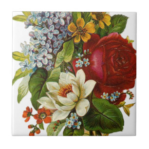 Beautiful Romantic Summer Bouquet with Red Rose Tile