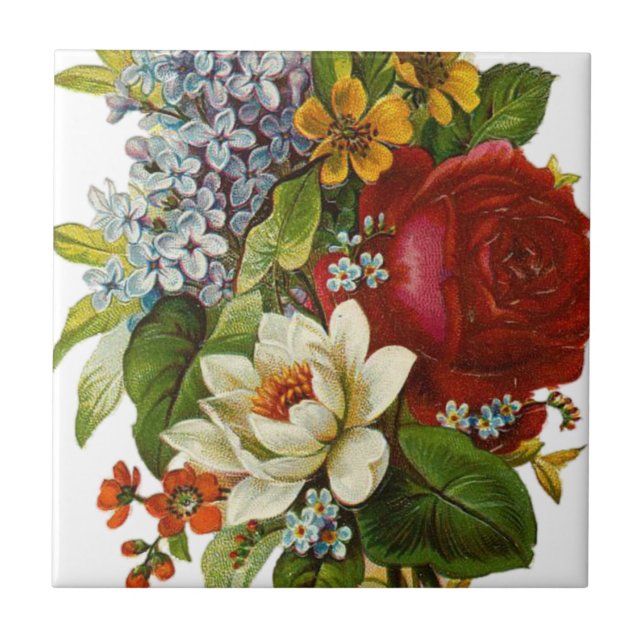 Beautiful Romantic Summer Bouquet with Red Rose Tile (Front)