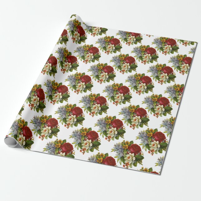 Beautiful Romantic Summer Bouquet with Red Rose Wrapping Paper (Unrolled)