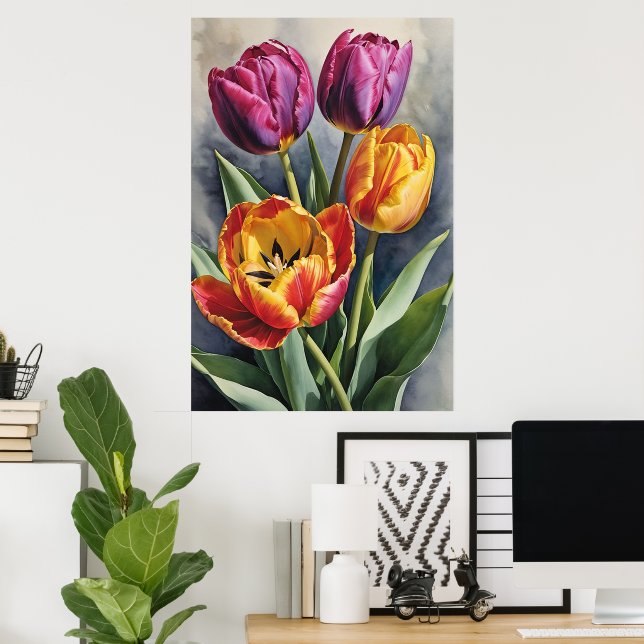 Beautiful Romantic Tulip Field Poster (Home Office)