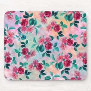 Beautiful romantic watercolor roses floral pattern mouse mat