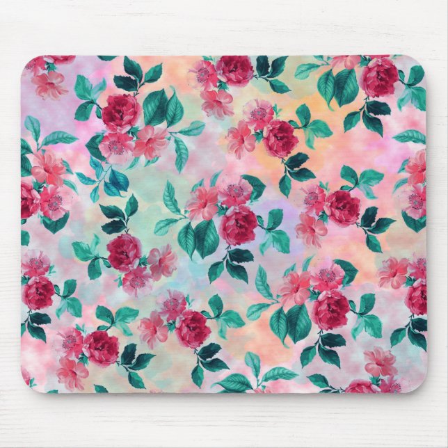 Beautiful romantic watercolor roses floral pattern mouse mat (Front)