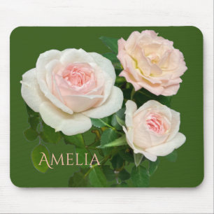 Beautiful romantic white pink roses mouse mat