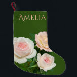 Beautiful romantic white pink roses small christmas stocking<br><div class="desc">Romantic soft pink and white roses,  add your own name! - background colour is customisable too!</div>