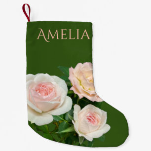 Beautiful romantic white pink roses small christmas stocking