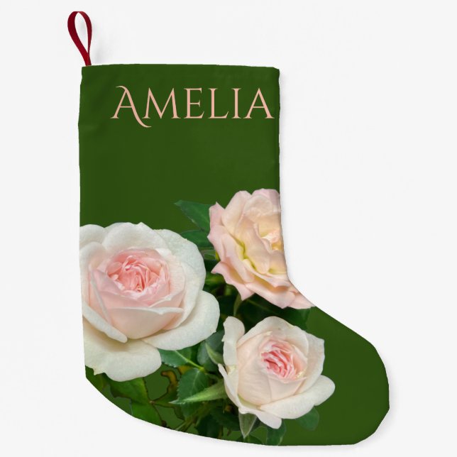 Beautiful romantic white pink roses small christmas stocking (Front)