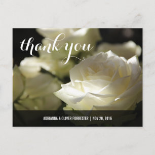Beautiful Romantic White Rose Wedding Thank You Postcard