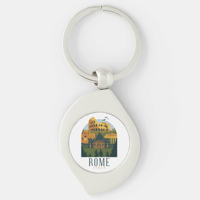 Beautiful Rome Colosseum Vintage Travel Key Ring (Front)
