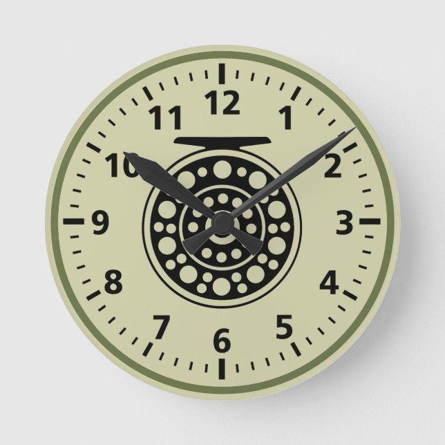 Beautiful Room Decor Fly Fishing Reel  Round Clock (Front)