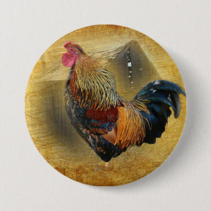 Beautiful Rooster and Rustic Barn Chicken Coop 7.5 Cm Round Badge