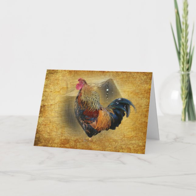 Beautiful Rooster and Rustic Barn Chicken Coop Card (Front)