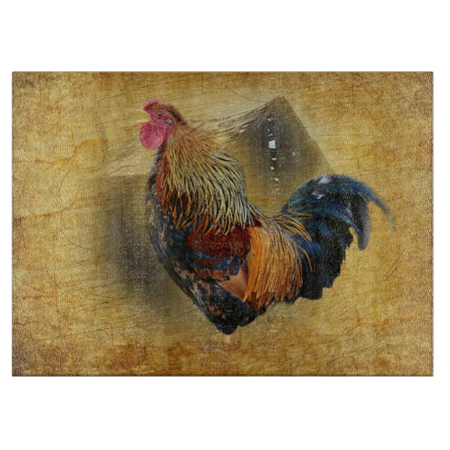 Beautiful Rooster and Rustic Barn Chicken Coop Cutting Board (Front)