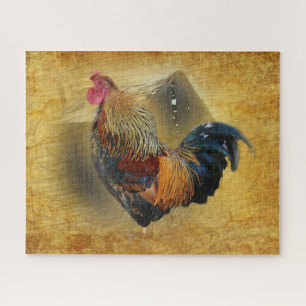 Beautiful Rooster and Rustic Barn Chicken Coop Jigsaw Puzzle