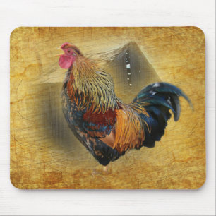 Beautiful Rooster and Rustic Barn Chicken Coop Mouse Mat