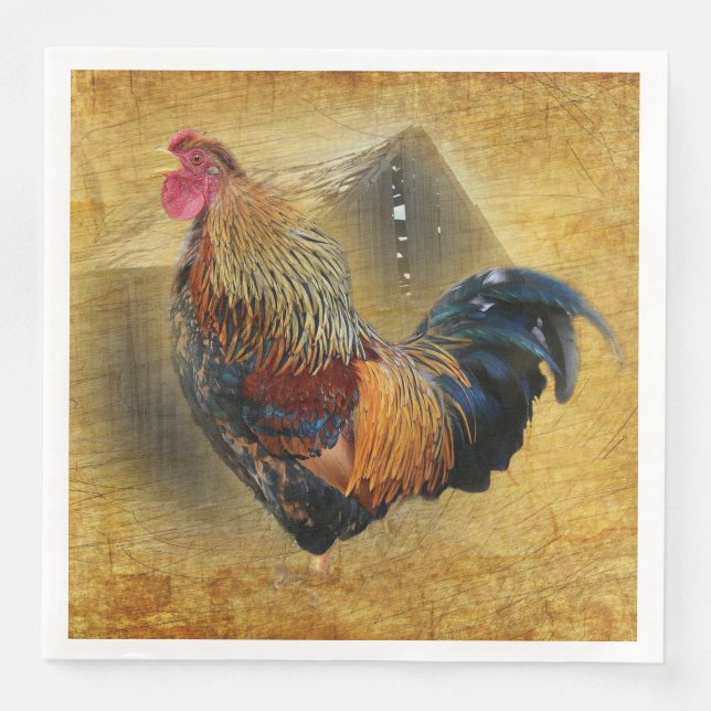 Beautiful Rooster and Rustic Barn Chicken Coop Napkin (Front)