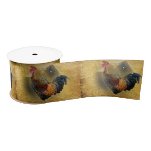 Beautiful Rooster and Rustic Barn Chicken Coop Satin Ribbon