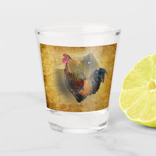 Beautiful Rooster and Rustic Barn Chicken Coop Shot Glass