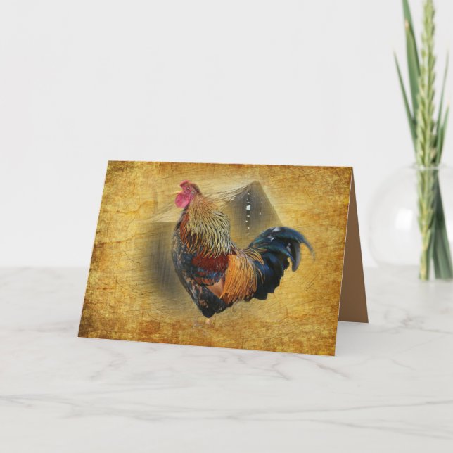 Beautiful Rooster and Rustic Barn Chicken Coop Thank You Card (Front)