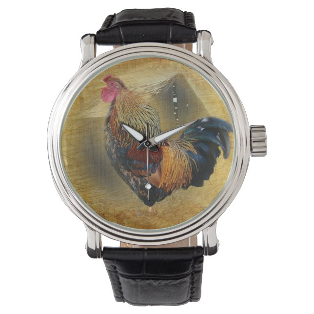 Beautiful Rooster and Rustic Barn Chicken Coop Watch (Front)