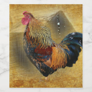 Beautiful Rooster and Rustic Barn Chicken Coop Wine Label