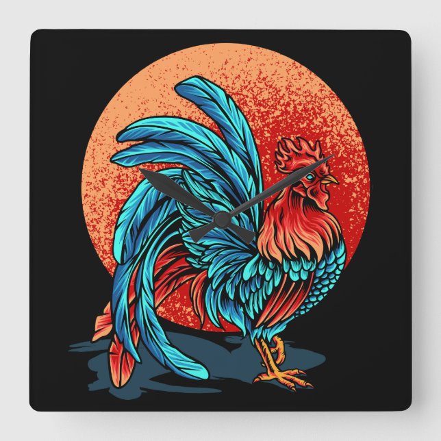 Beautiful Rooster Square Wall Clock (Front)