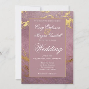 Beautiful Rose And Gold Marbling Wedding Announcement