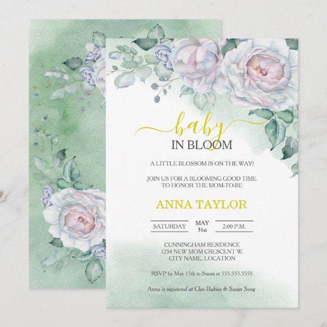Beautiful Rose Baby In Bloom Floral Baby Shower Invitation (Front/Back)