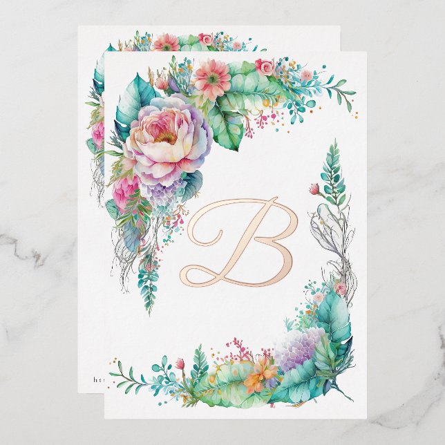 Beautiful Rose Botanical Floral Monogram  (Front/Back)