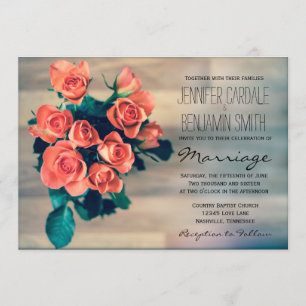 Beautiful Rose Bouquet Flowers Wedding Invitations